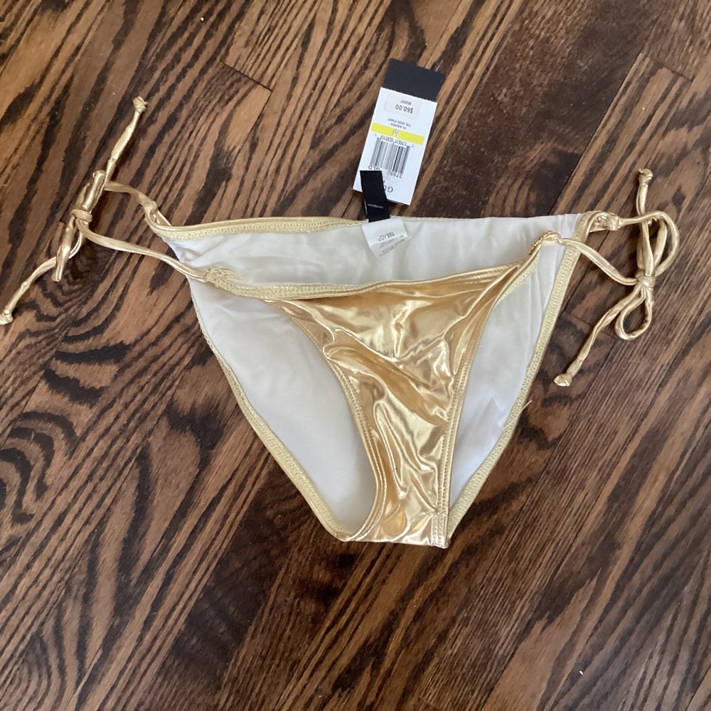 Guess Gold Metallic Bikini Bottom - size medium, adjustable ties